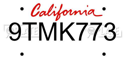 9TMK773 California License Plate