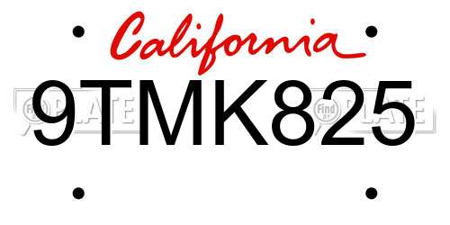 9TMK825 California License Plate