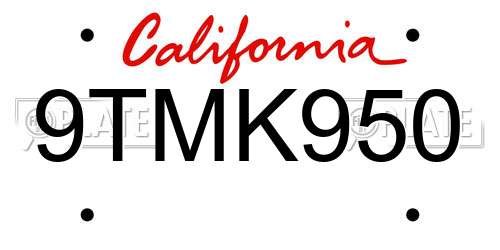 9TMK950 California License Plate