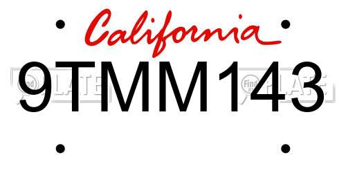 9TMM143 California License Plate