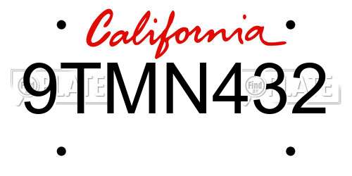 9TMN432 California License Plate