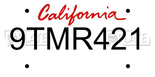 9TMR421 California License Plate