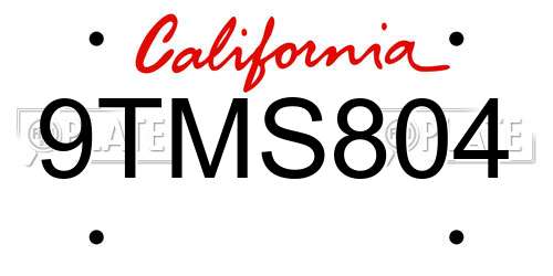 9TMS804 California License Plate