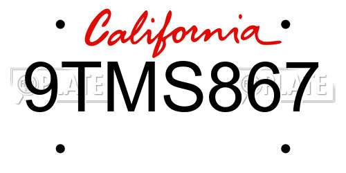 9TMS867 California License Plate