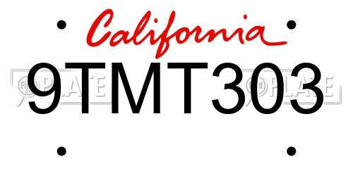 9TMT303 California License Plate