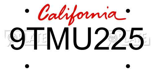 9TMU225 California License Plate