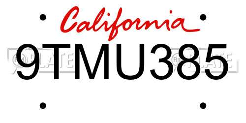 9TMU385 California License Plate
