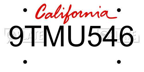 9TMU546 California License Plate