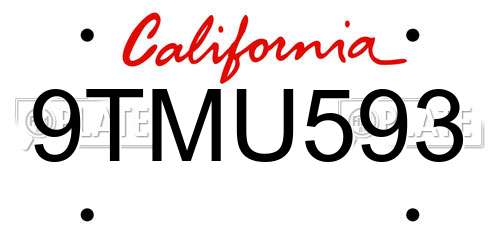 9TMU593 California License Plate