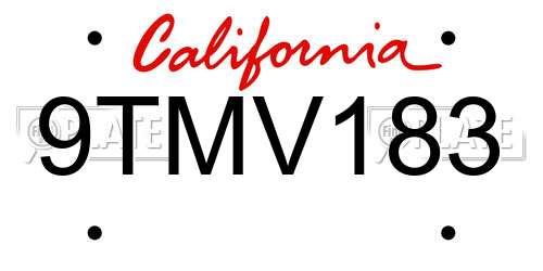 9TMV183 California License Plate
