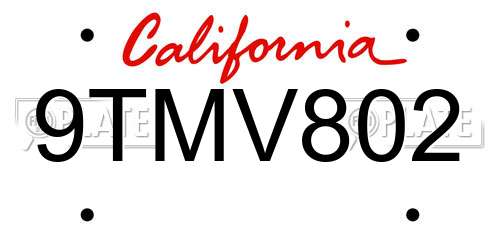 9TMV802 California License Plate