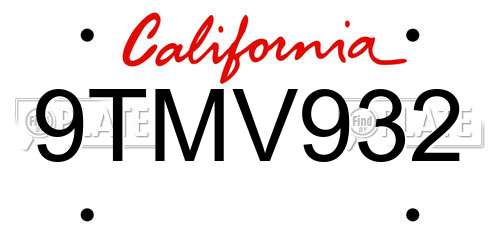 9TMV932 California License Plate
