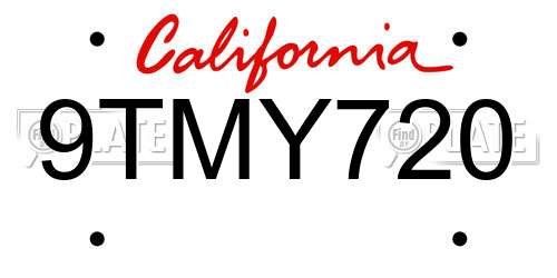 9TMY720 California License Plate