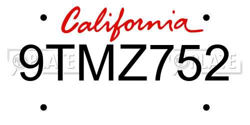 9TMZ752 California License Plate