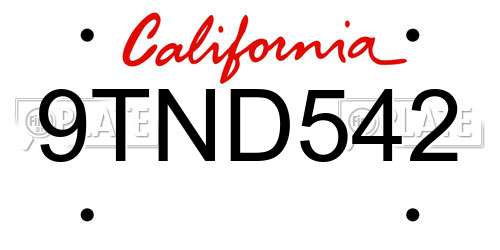 9TND542 California License Plate