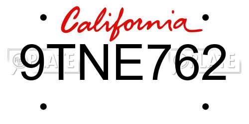 9TNE762 California License Plate