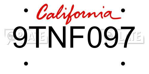 9TNF097 California License Plate