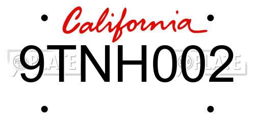 9TNH002 California License Plate