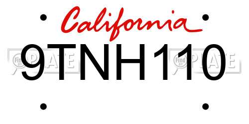 9TNH110 California License Plate