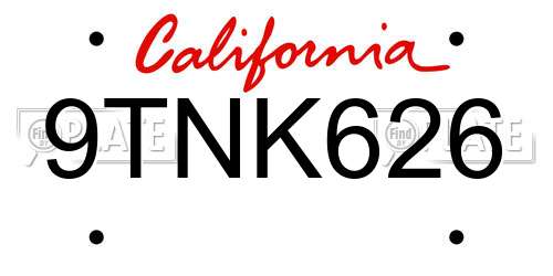 9TNK626 California License Plate