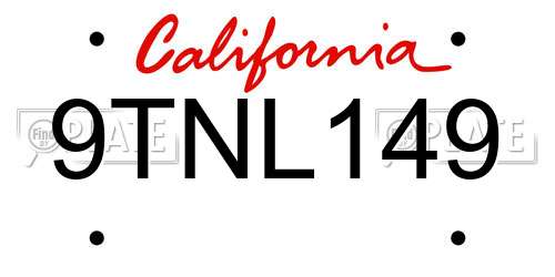 9TNL149 California License Plate