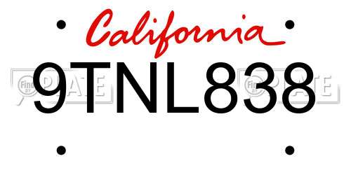 9TNL838 California License Plate