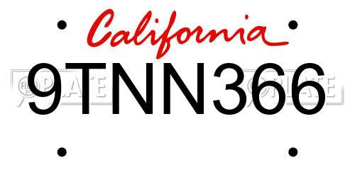 9TNN366 California License Plate