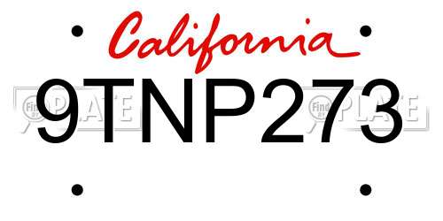 9TNP273 California License Plate