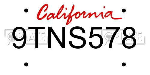 9TNS578 California License Plate