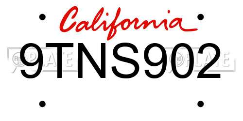 9TNS902 California License Plate
