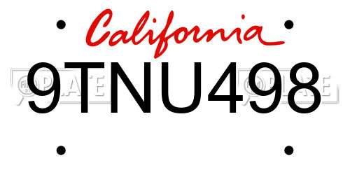 9TNU498 California License Plate