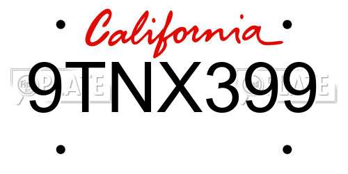 9TNX399 California License Plate
