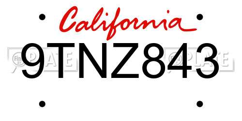 9TNZ843 California License Plate