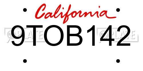 9TOB142 California License Plate