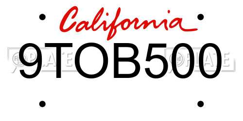 9TOB500 California License Plate