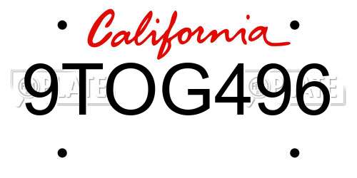 9TOG496 California License Plate