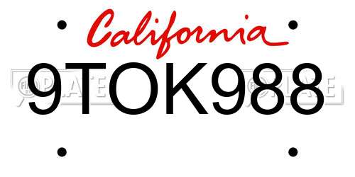 9TOK988 California License Plate