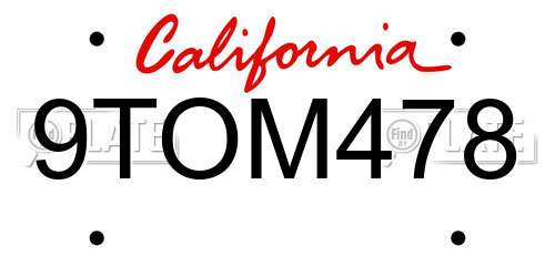 9TOM478 California License Plate