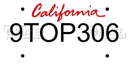 9TOP306 California License Plate