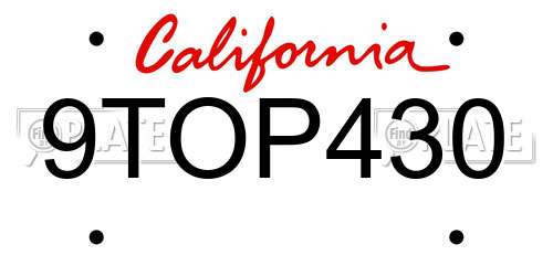 9TOP430 California License Plate