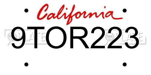 9TOR223 California License Plate