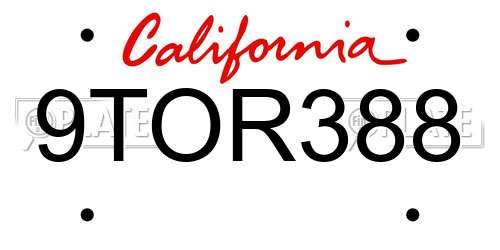 9TOR388 California License Plate