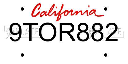9TOR882 California License Plate