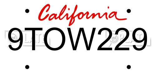 9TOW229 California License Plate