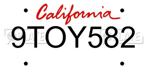 9TOY582 California License Plate
