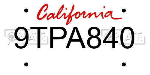 9TPA840 California License Plate