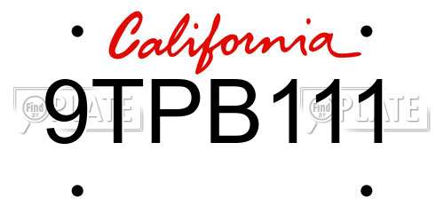 9TPB111 California License Plate