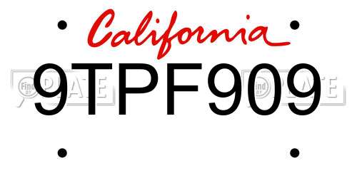 9TPF909 California License Plate