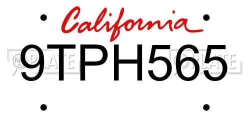 9TPH565 California License Plate
