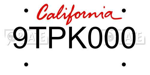9TPK000 California License Plate